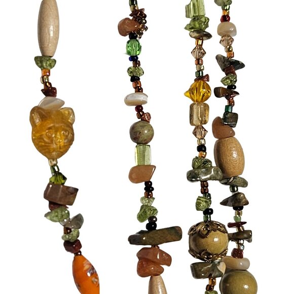 Handmade Boho Gemstone Wood Beaded Chunky Necklace Retro Earthy Fashion Jewelry - Picture 3 of 9